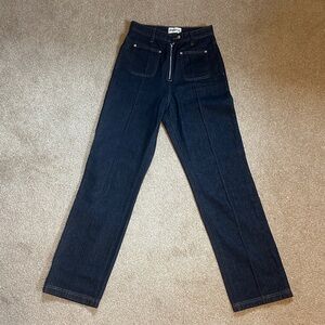 Princess Polly Dark Blue Highrise Straight Leg Jeans w/ Front Patch Pockets Sz 4